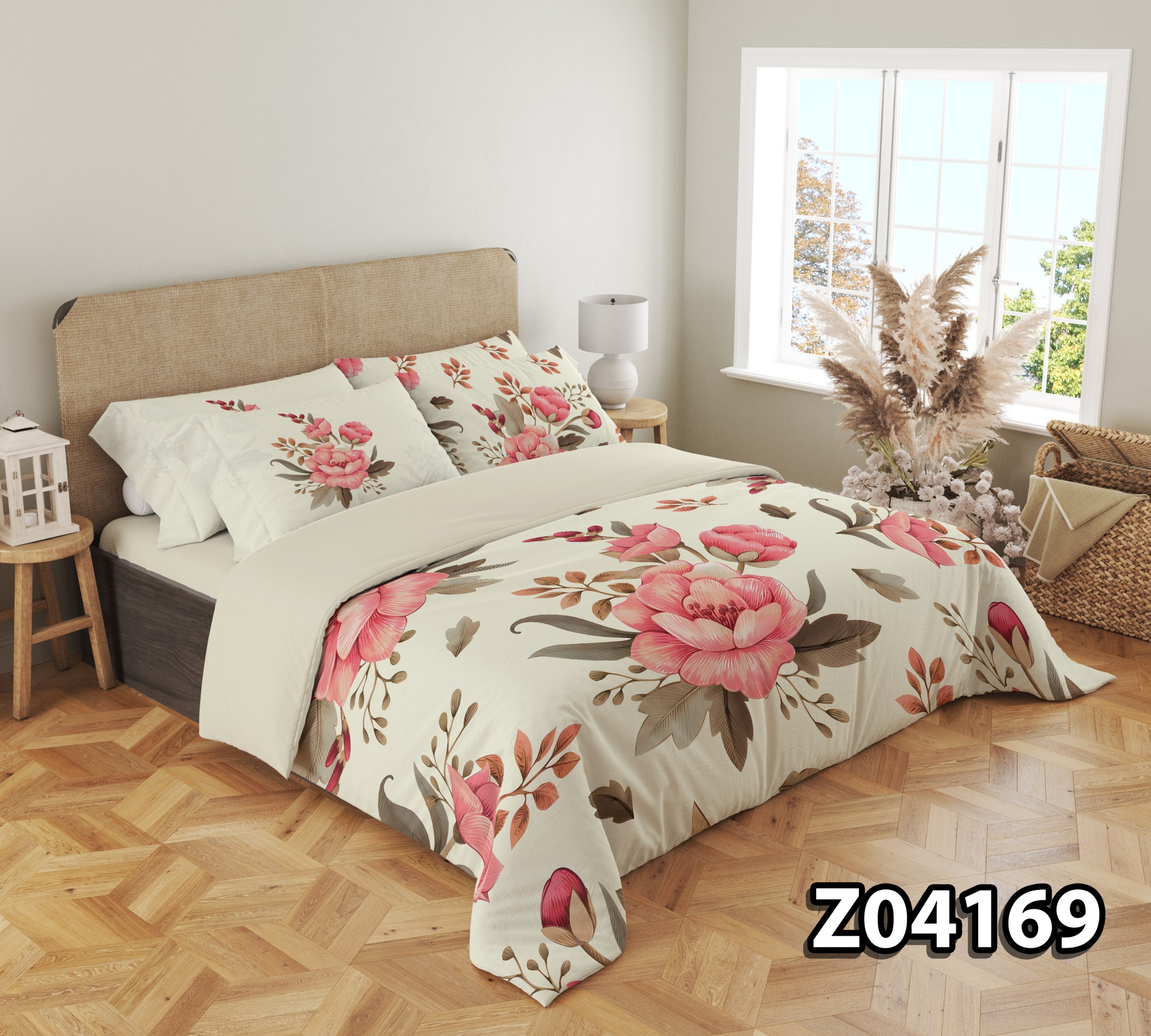Z04169-رز-کرم-01 سرویس لحاف روتختی مدل رز کرم